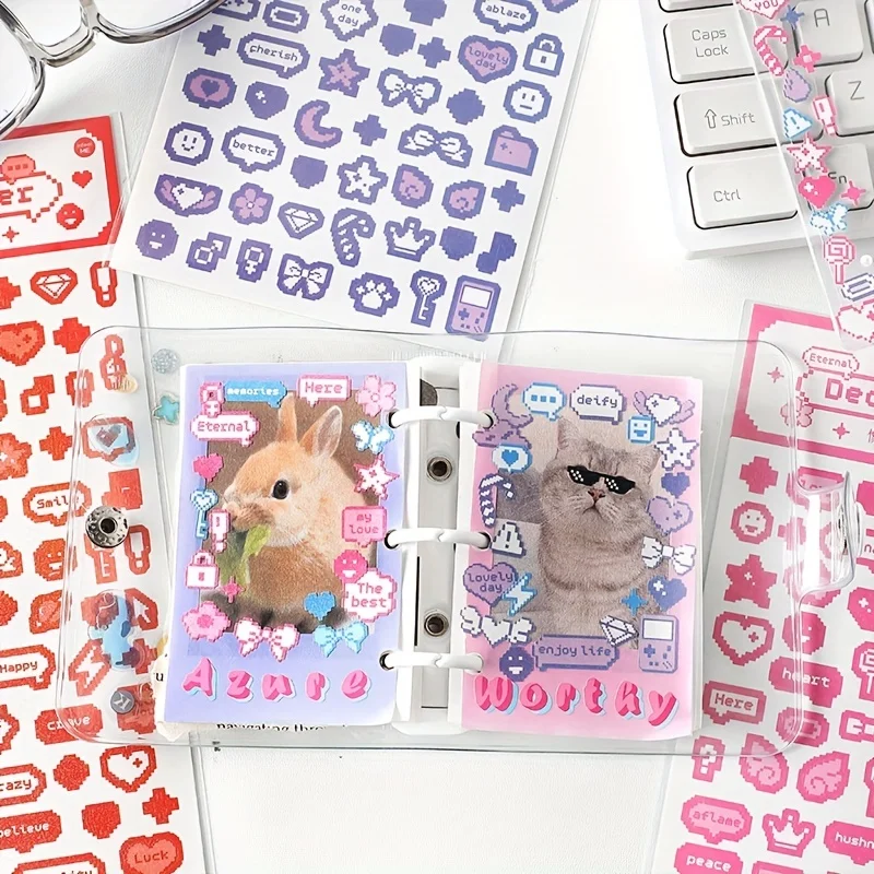 1 ورقة الكرتون لطيف بكسل القلب ملصقات الزخرفية DIY بها بنفسك بطاقات الصور Carft سجل القصاصات مذكرات المخططين ملصق