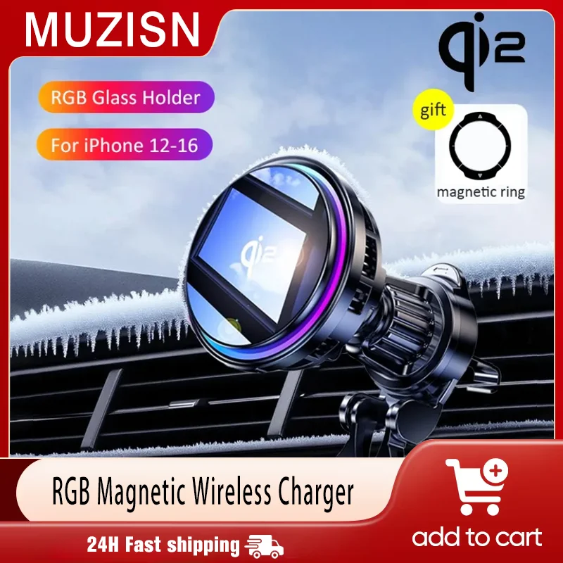 

Магнитный беспроводной радиатор с быстрой зарядкой, автомобильное зарядное устройство, держатель для телефона QI2, ледяное охлаждение, RGB закаленное стекло для Magsafe iPhone 12-16