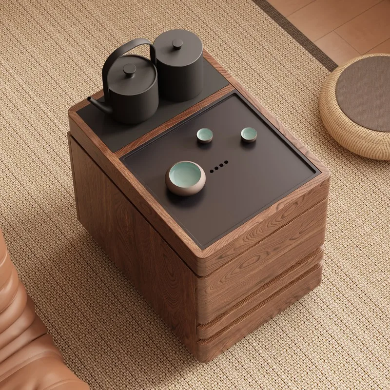 Removable tea table balcony tea side cabinet solid wood small tea table side tatami small coffee table