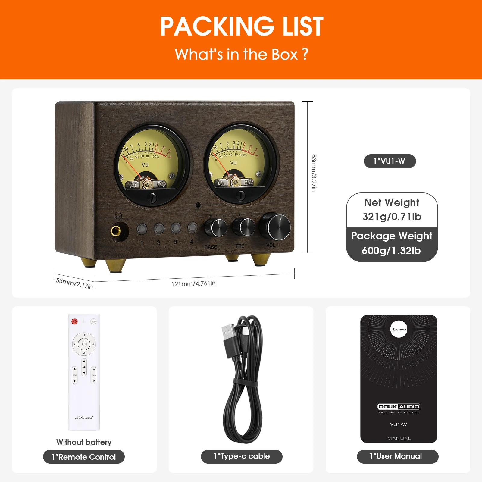 Nobsound VU1-W 4-IN-1-OUT محدد الصوت 4-way Stere Switcher Home Preamp VU Meter مع جهاز التحكم عن بعد