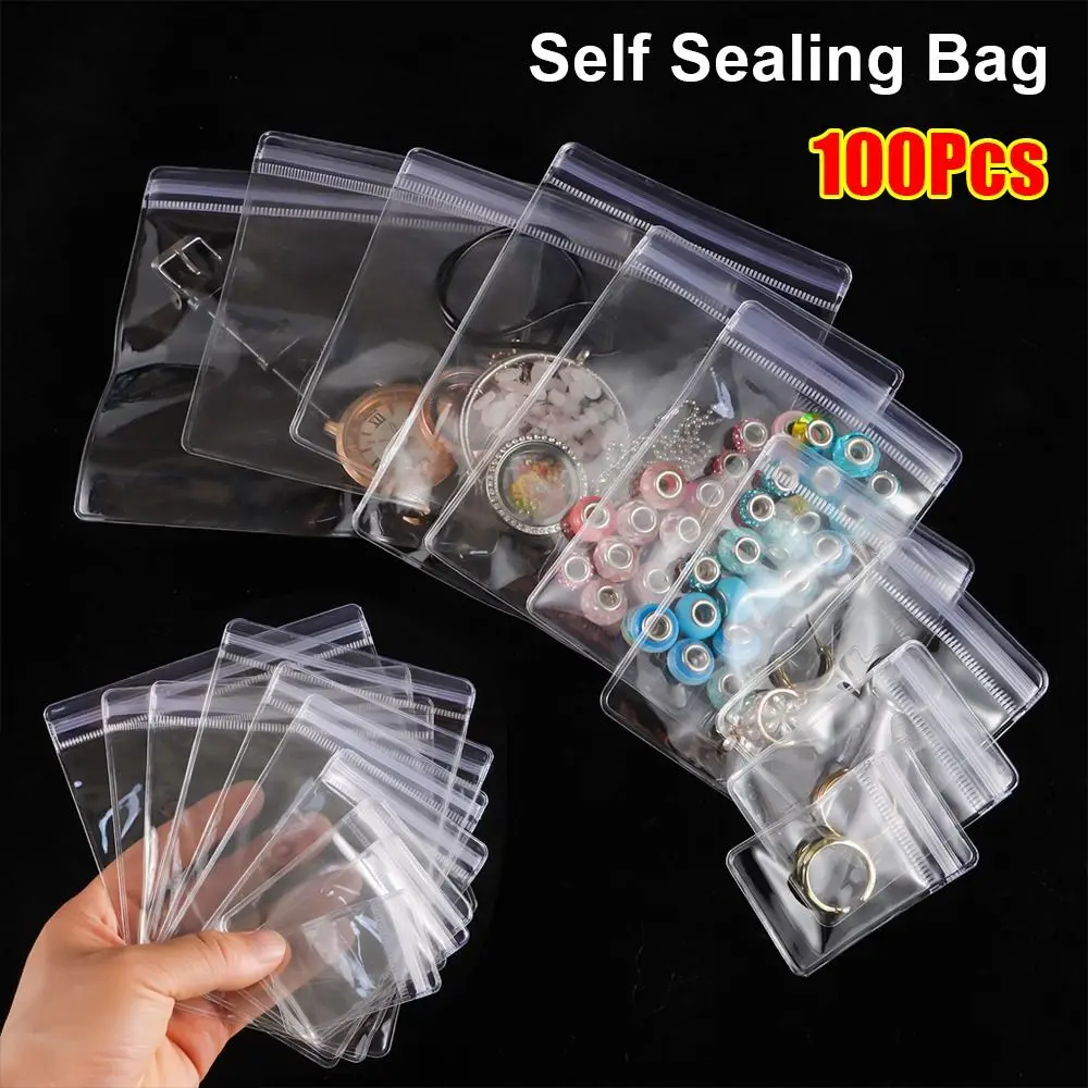 100 Stück PVC-Kunststoff-Selbstversiegelungsbeutel, staubdicht, transparent, mit Reißverschluss, wiederverschließbar, Schmuckbeutel, Geschenkverpackung, Aufbewahrungsbeutel