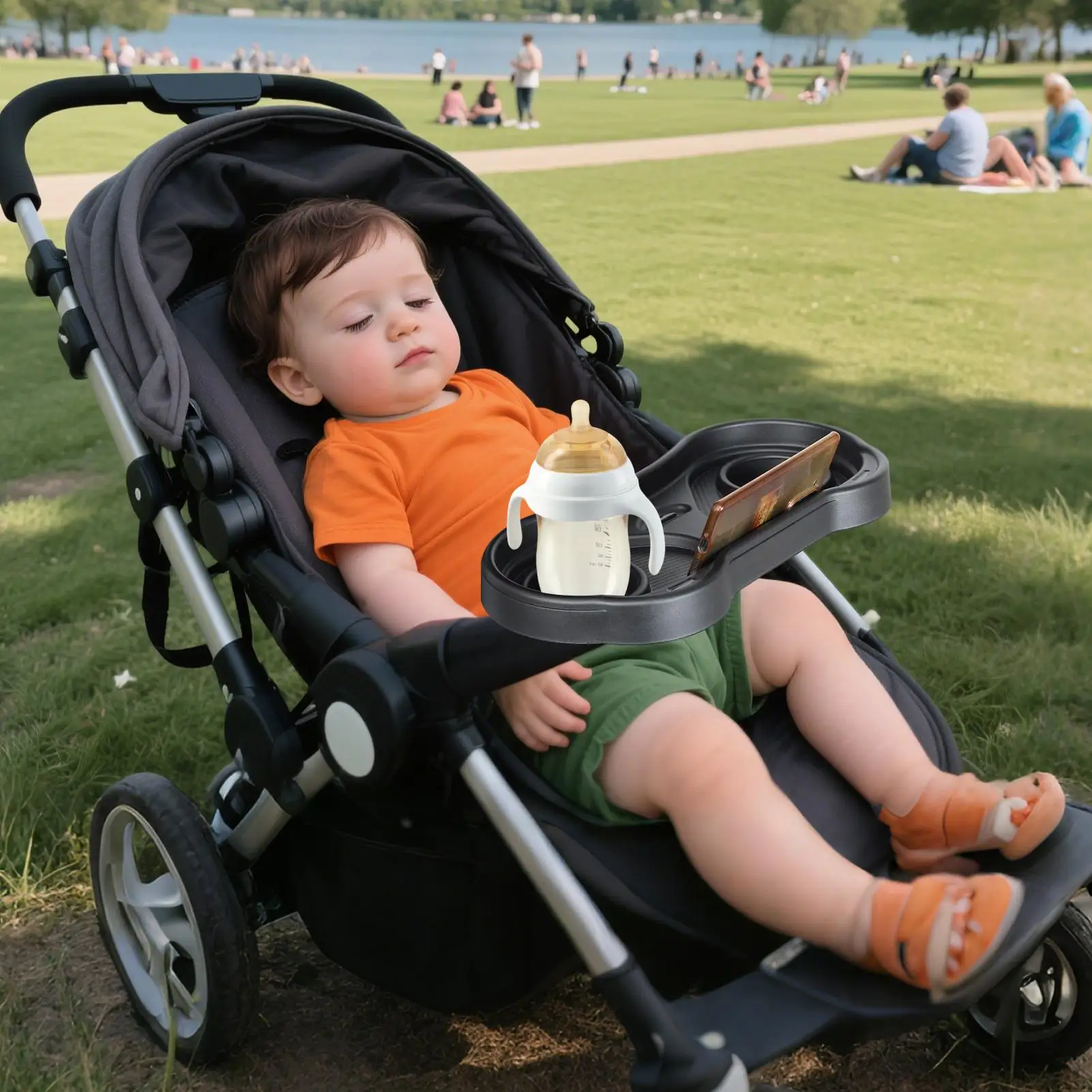 

Stroller Tray Attachment Removable Sturdy Stroller Cup Snack Holder Clamp Attachment Adapter Multi Functional For City Walking