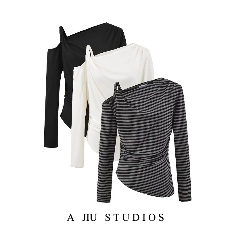 Slim Fit Striped Long Sve T-irt Women Early Autumn Spicy Girl Street Sle Casual Loose pe Teenage Girl Design Sense