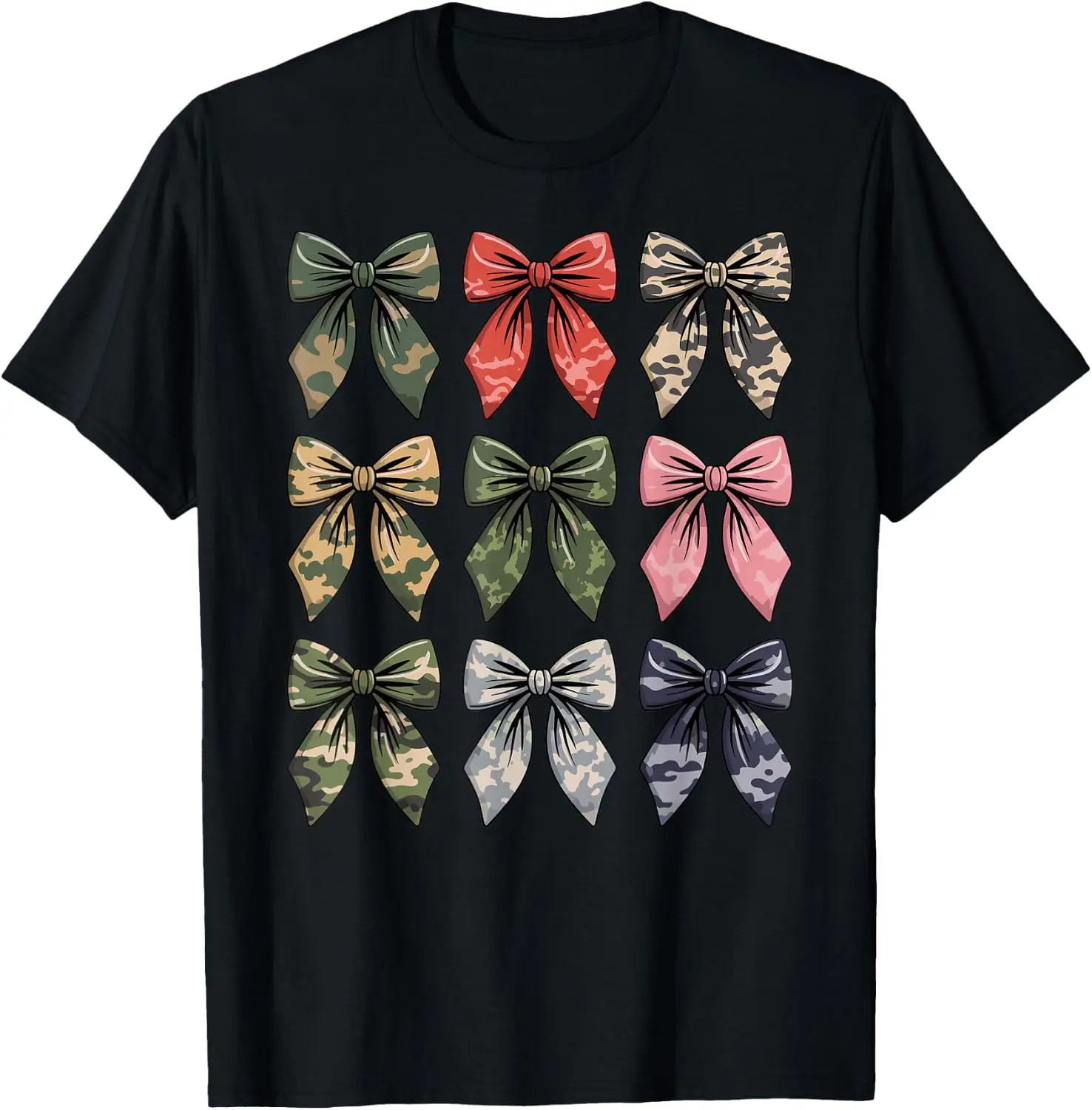 Camouflage Old Camo Bow Cute Country Hunting Women Girl T-Shirt 100% Cotton Trendy Y2K Short-Sleeve Tee-Soft, Quick-Drying,