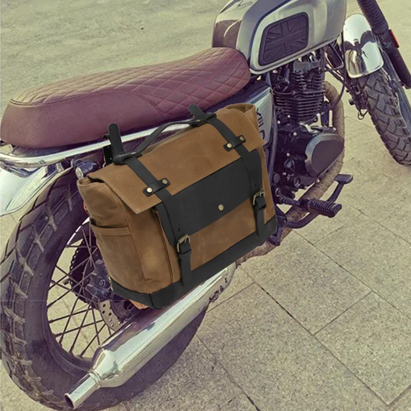 Multi-Pocket Handbag Waxed Canvas Messenger Briefcase Water Resistant Laptop Satchel Bag Detachable Motorcycle Luggage Bags Men