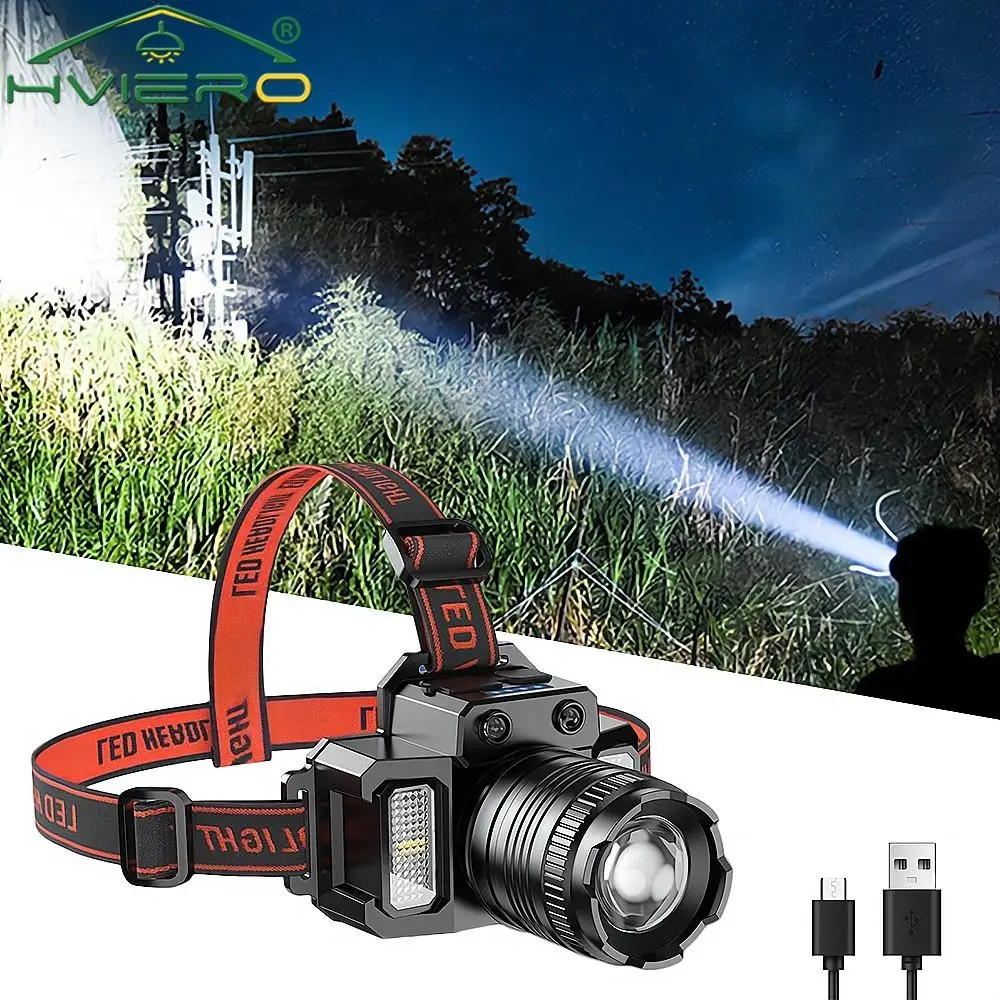 Rechargeable Sensor Headlamp COB Chip LED Zoom Fishing Torch Outdoor Super Bright Waterproof Camping Hunting Warning Head Lamp