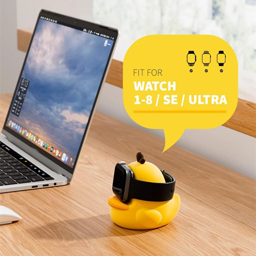 

Для Apple Watch series 49/45/44/42/41/40/38 мм Ultra2/Ultra/9/8 модный и милый утенок зарядная док-станция настольное украшение