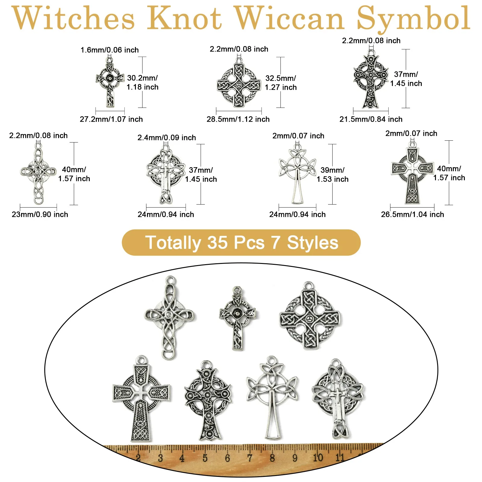 Pandahall 35Pcs 7 Styles Irish Charms Tibetan Cross Trinity Celtic Knot Charms for Necklace Earrings Jewelry Making