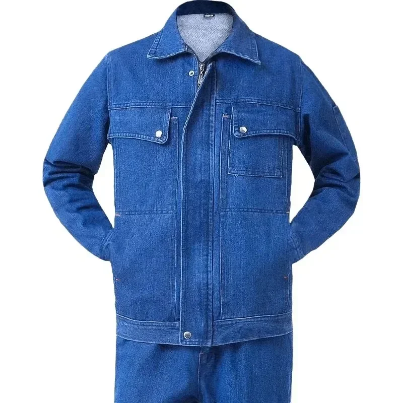 Welding Suit Wear Resistant Durable Denim Worker Uniforms Welder Coveralls Safety Workwear Electrical Workshop Working Clothing