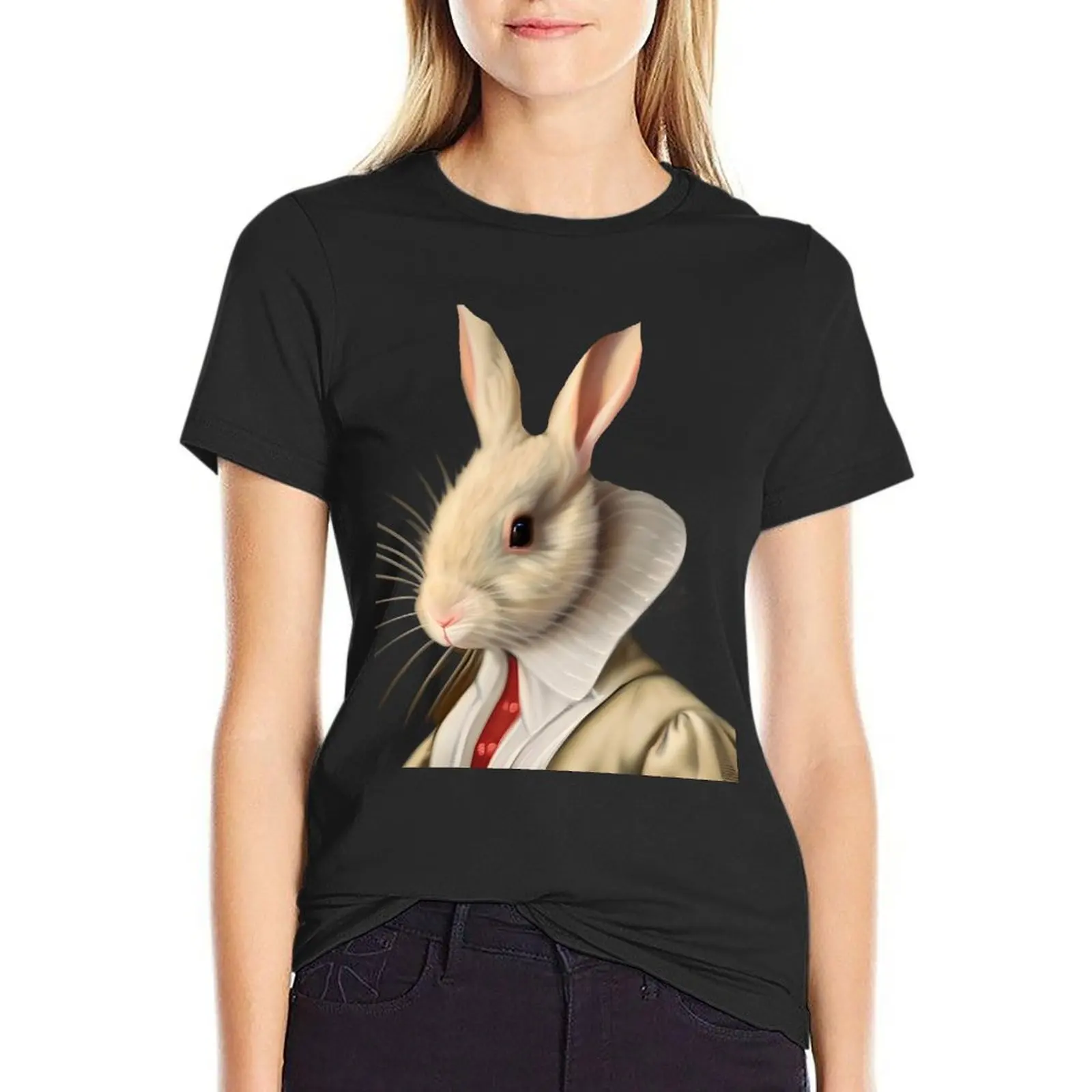 Funny bunny portrait, hare art, animal portrait, dapper hare painting, rabbit art, rabbit nursery art, cute hare gift T-Shirt