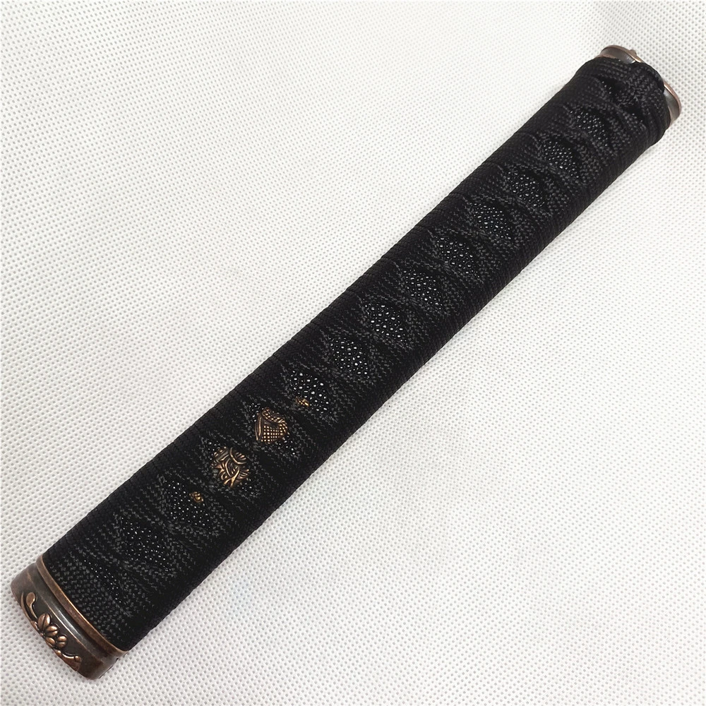 High Quality 26cm Black Ito Tsuka Handle For Japanese Sword Samurai Katana Fittings With Fuchi Kashira And Menuki