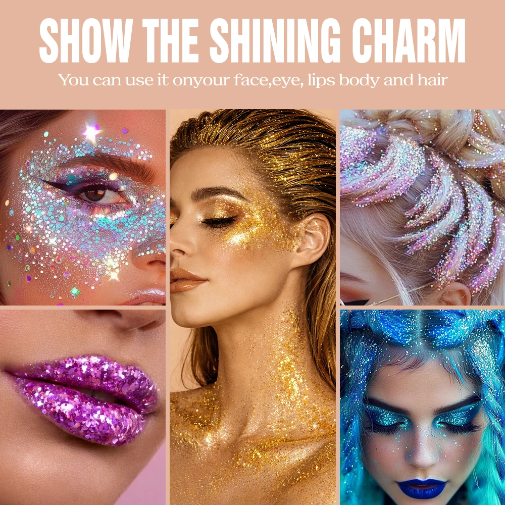 YTRUNS Glitter Gel Stick, Star Chunky Body Face Glitter, Waterproof Non Sticky Shimmer Eyeshadow for Party Festival