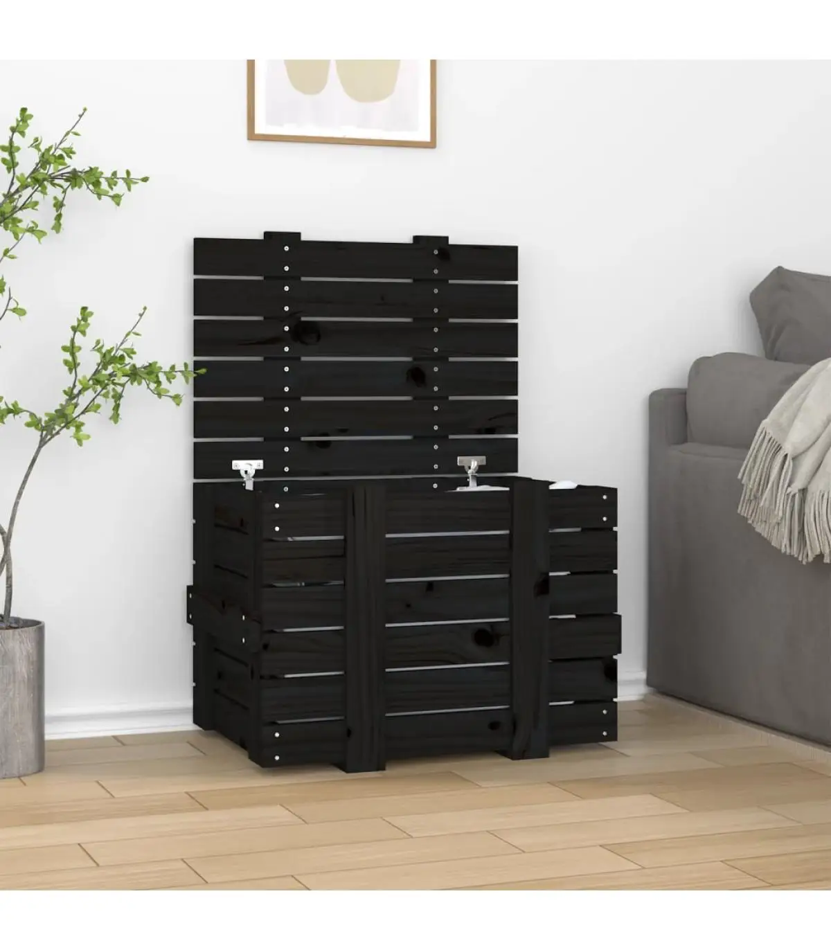 Storage baskets storage box solid wood pine Black 58x40,5x42 cm