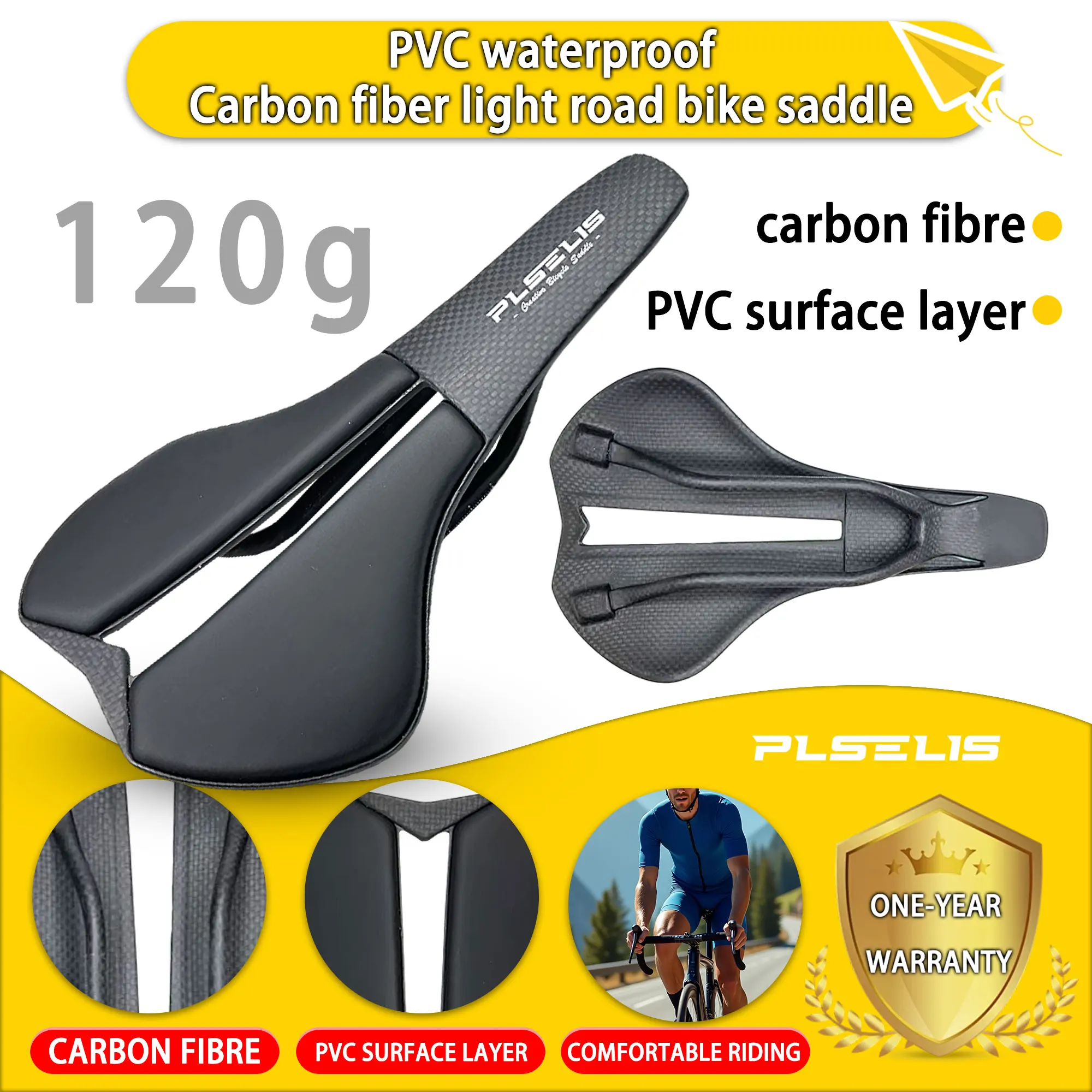 

Plselis road bike seat carbon fiber lightweight hollow breathable design, only weighing 200g road bike saddle riding equipment.