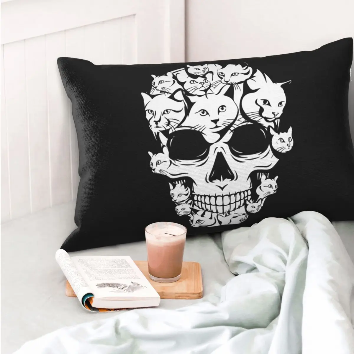 Halloween Funny Cat Skull Cat Min Rectangle Pillowcase Cushion Cover Decorative Bedroom Bed Home Comfort Throw Pillow