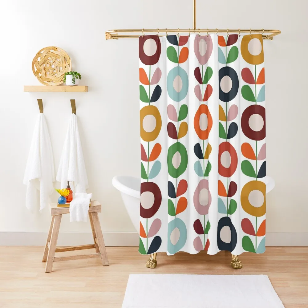 

1960s floral pattern Shower Curtain Waterproof Fabric Shower Bathroom Shower Set Curtain