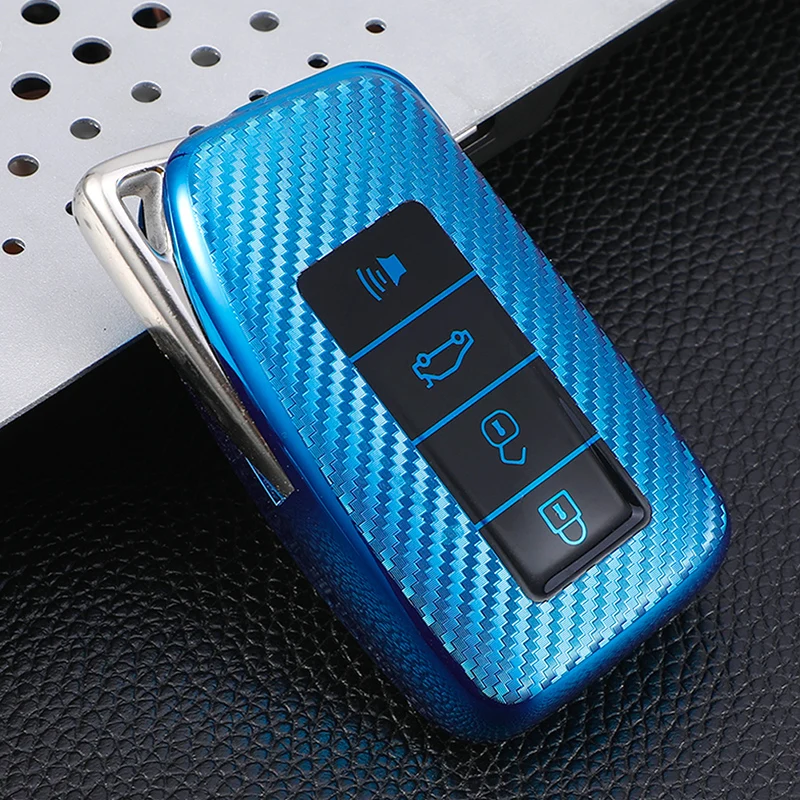 Carbon Fiber TPU Car Key Cover Case Holder Keychain for Lexus NX 200 NX300H RX 350 450H ES 350 ES 300h 4 Button Key Accessories