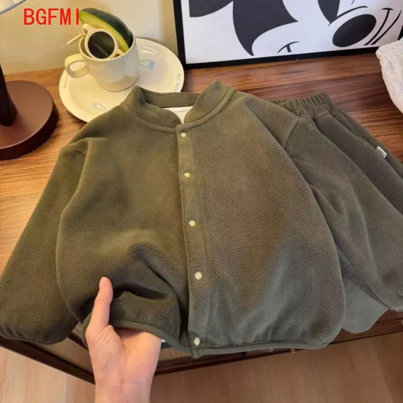 Children's Velvet Thin Velvet Set for Boys Girls Double Sided Velvet Outwear Wear Two Piece Home Outfit for Spring and Autumn