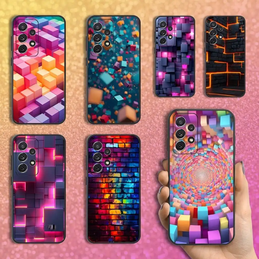 

Colorful Art 3D Blocks Phone Case For Samsung S25,S24,S23,S22,S21,S20,S10,Ultra,Plus,Lite,FE,Soft Silicone Black Cover
