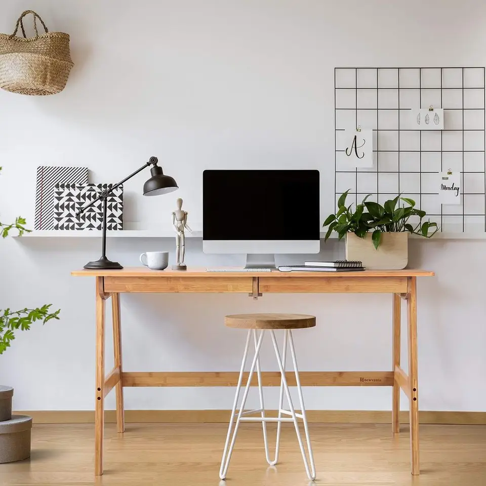 Bamboo Computer Desk with Drawers for Home Office