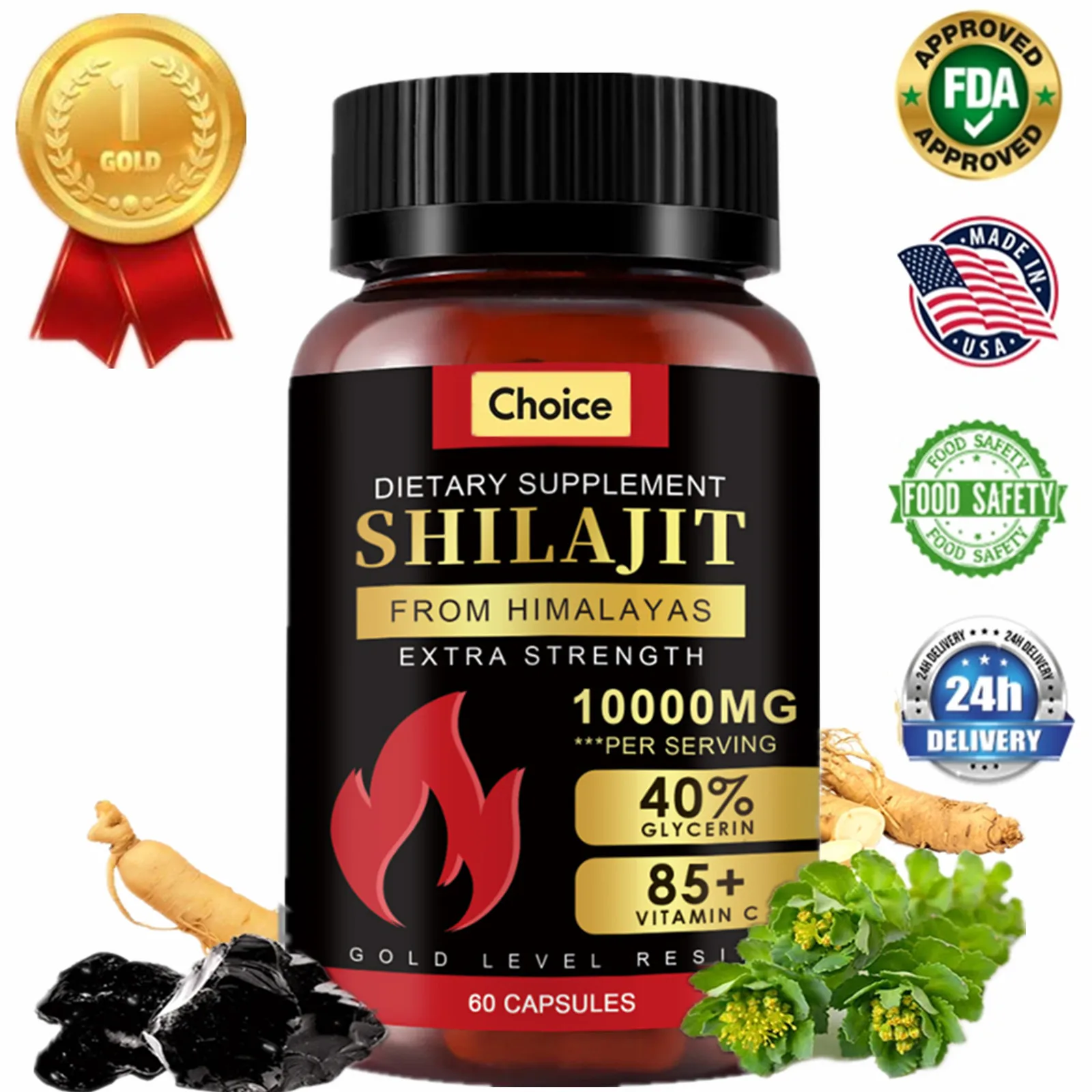 

Original Shilajit Capsules 10000mg High Purity Mineral Supplement Pure Shilajit with 85+ Trace Minerals Enhance Men Performance