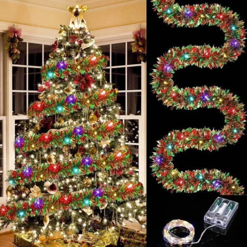 Christmas Top Ribbon with Light String Tinsel Garland Streamers Ornaments with Led Lights Christmas Garland Led Light 2025