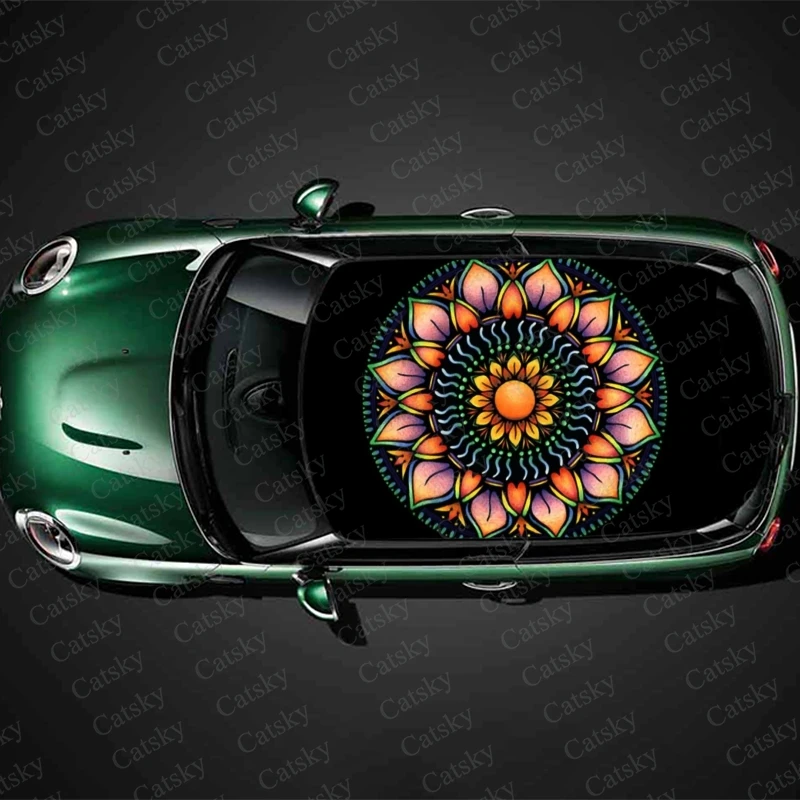 Mandala Flower Custom Car Roof Sticker Decoration Film SUV Decal Hood Vinyl Decal Graphic Wrap Vehicle Protect Accessories Gift