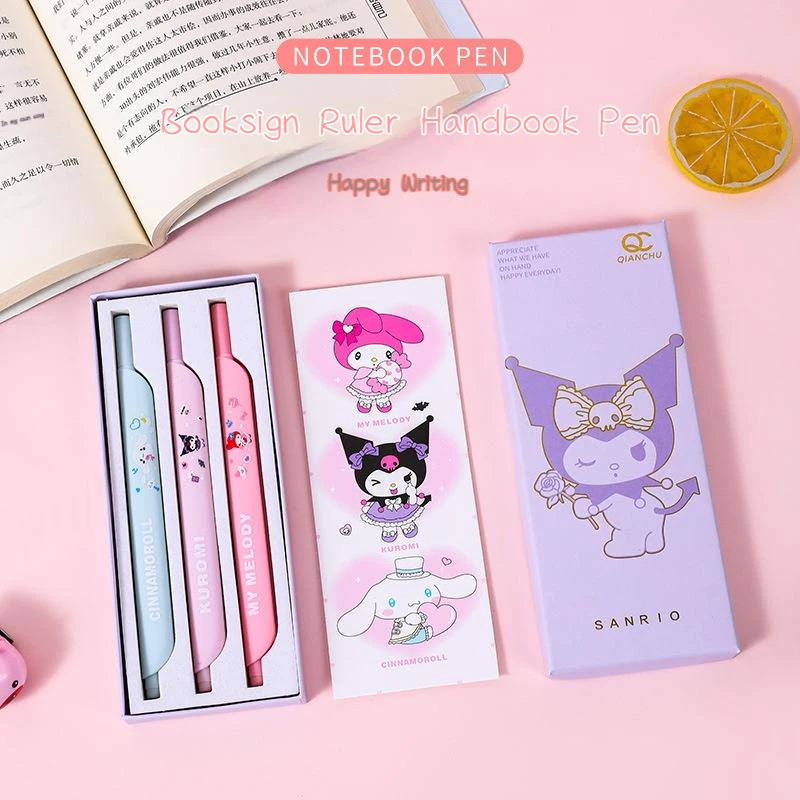 Sanrio Cartoon Roller Ball Pen Kuromi Cinnamoroll My Melody Pen Ruler Two In One Creative Stationery Students Supplies Wholesale