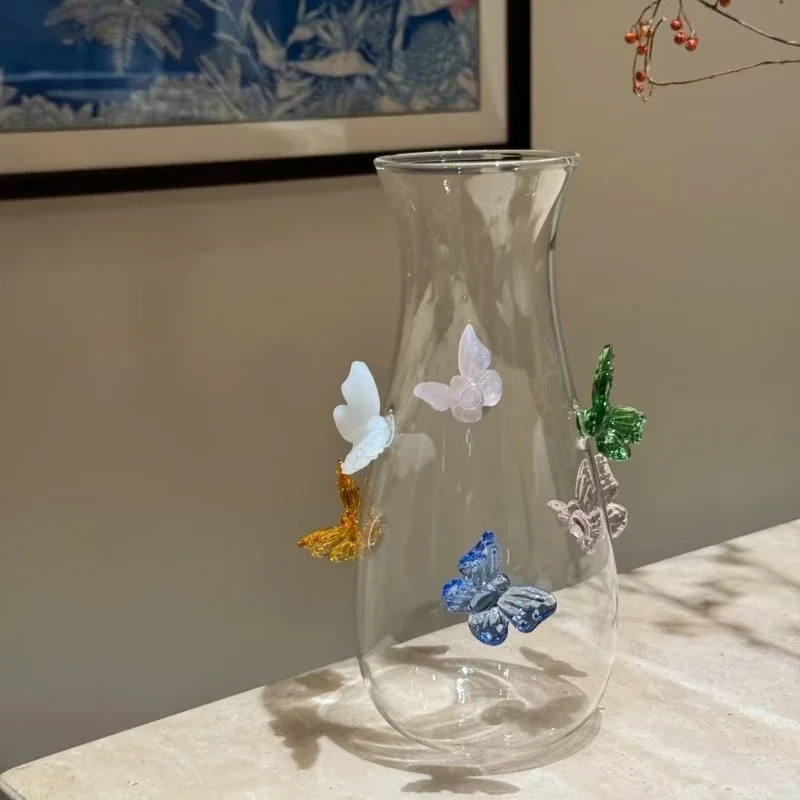 Creative 3D Butterfly Vase Jar Handcraft Home Decor Bottle Butterfly Vase Glass For Gift Party Living Room Tabletop Countert