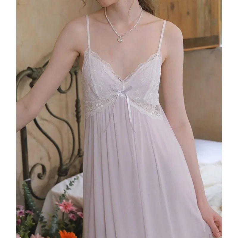 Pure Desire Princess Wind Belt Chest Pad Suspender Nightdress Back Strap Design Women's Summer Lace Sexy Pajamas Medium and Long