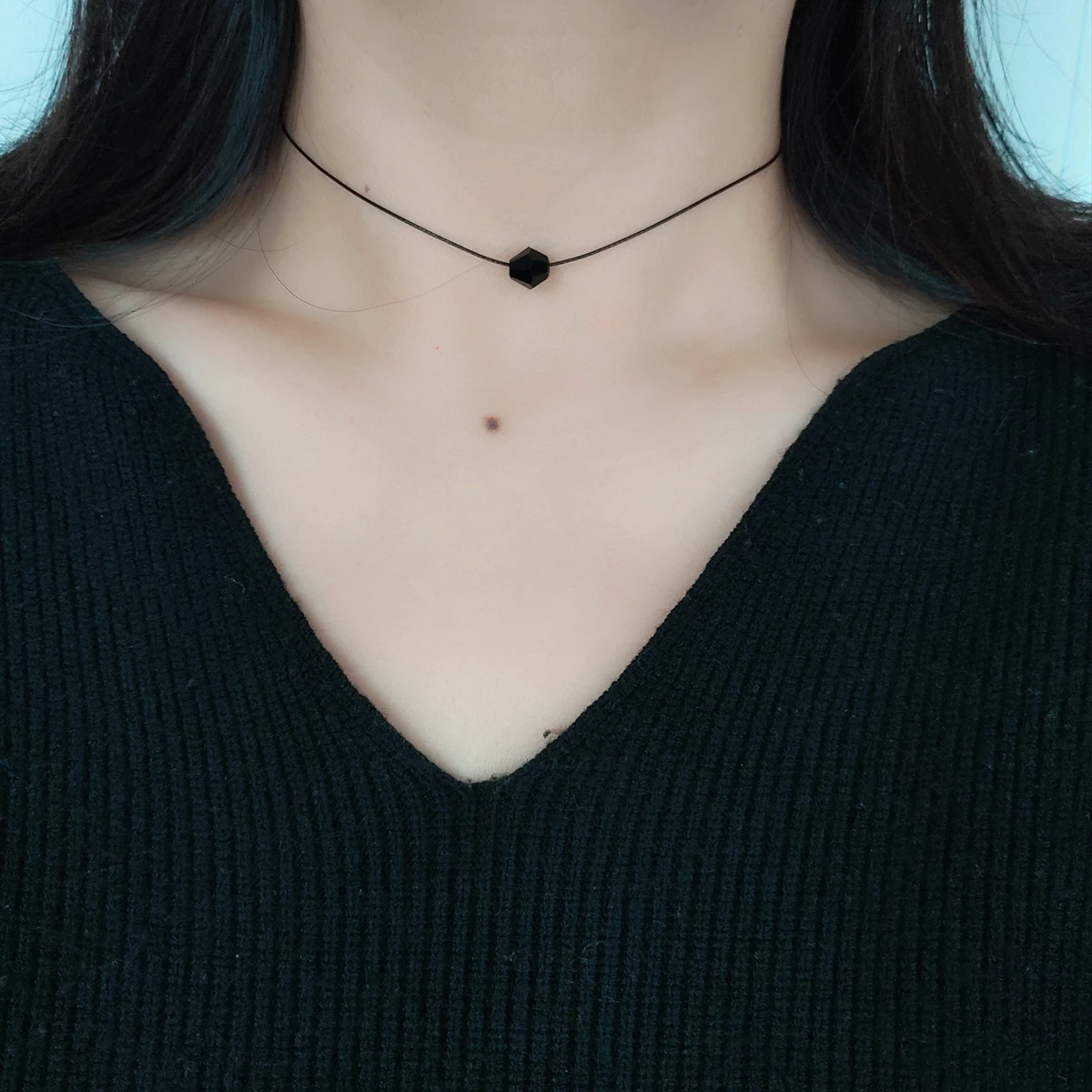Alles im Retro-Stil: Schwarzes Glas-Kristall-Perlen-Choker-Halsband mit Choker-Accessoire-Halskette für Damen