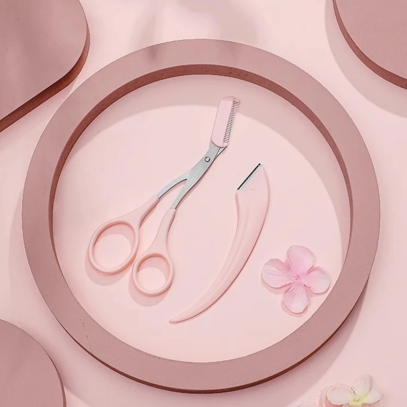 1PC Safe Eyebrow Trimmer Stainless Steel Eyebrow Scissors with Comb Woman Hair Removal Shaver Eyebrows Shaping Makeup Tool