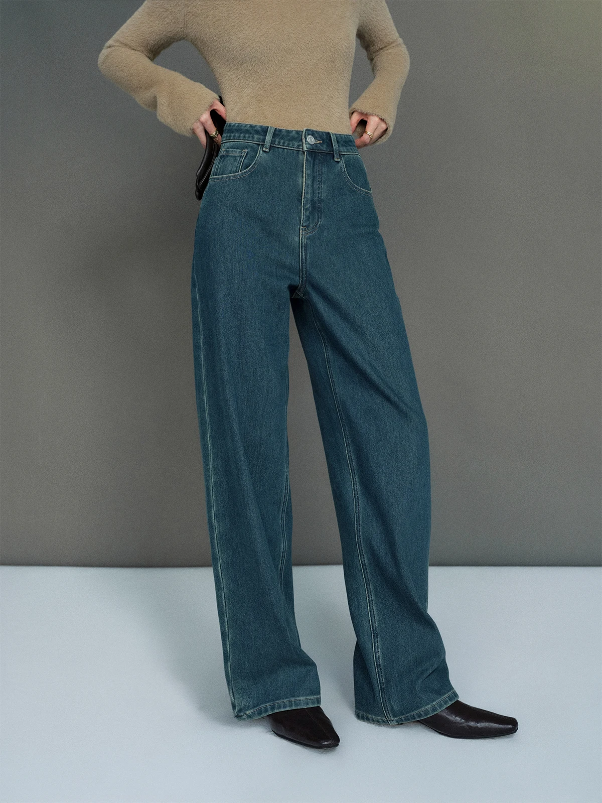 

Женские зимние джинсы ZhouMiao с двойным подогревом, высокой эластичностью, средней/высокой посадкой, прямые/широкие штанины, повседневные