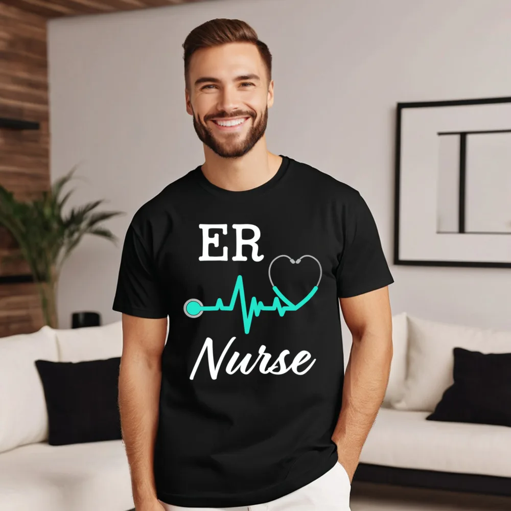 Hip Hop Mens T-shirts Womens ER Nurse womens Shirt Summer Tees 100% Cotton Short Sleeve Graphic T Shirts O-Neck