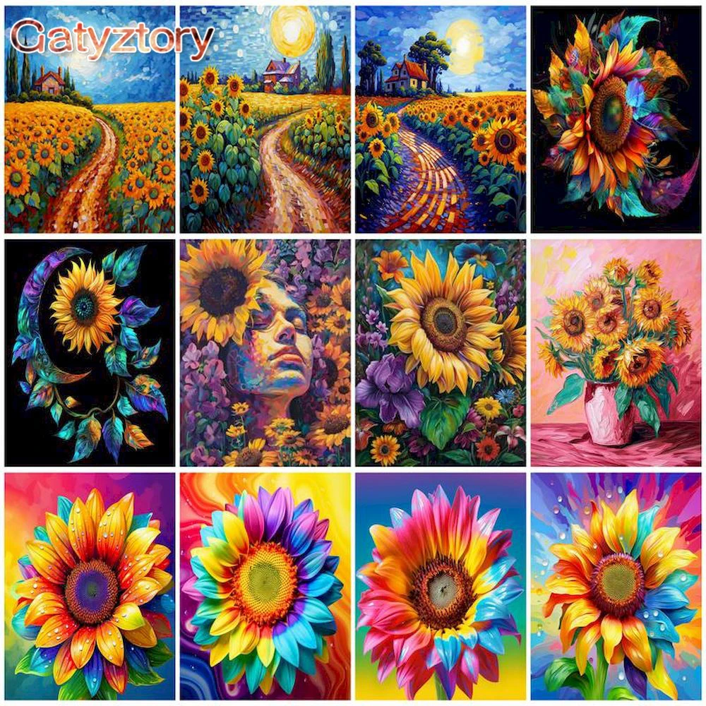 

GATYZTORY Oil Painting By Numbers Complete Kits Sunflower DIY Paint By Numbers On Canvas Picture By Number Painting Home Decor