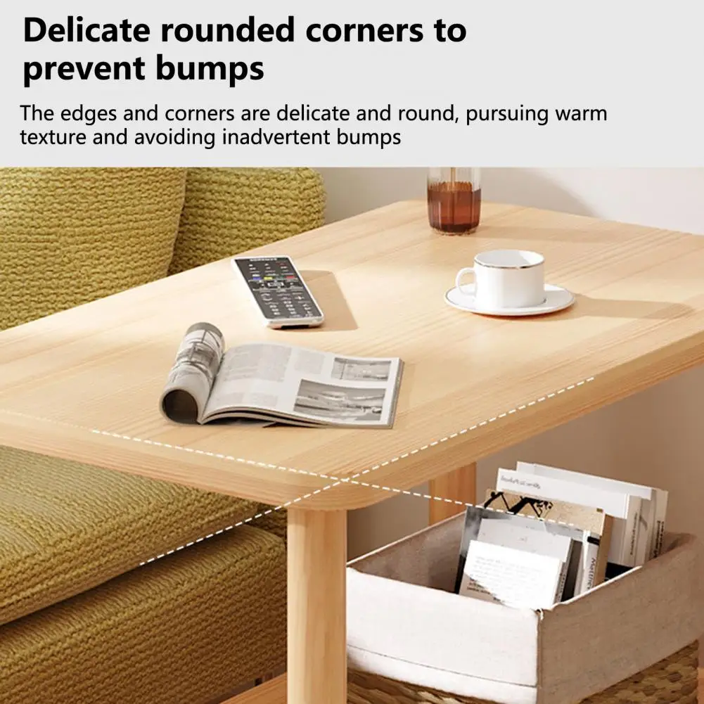 أرجل خشبية صلبة دوارة 360 درجة، طاولة جانبية سهلة التجميع، طبقتين، رف مفتوح، أريكة، طاولة شاي صغيرة #5