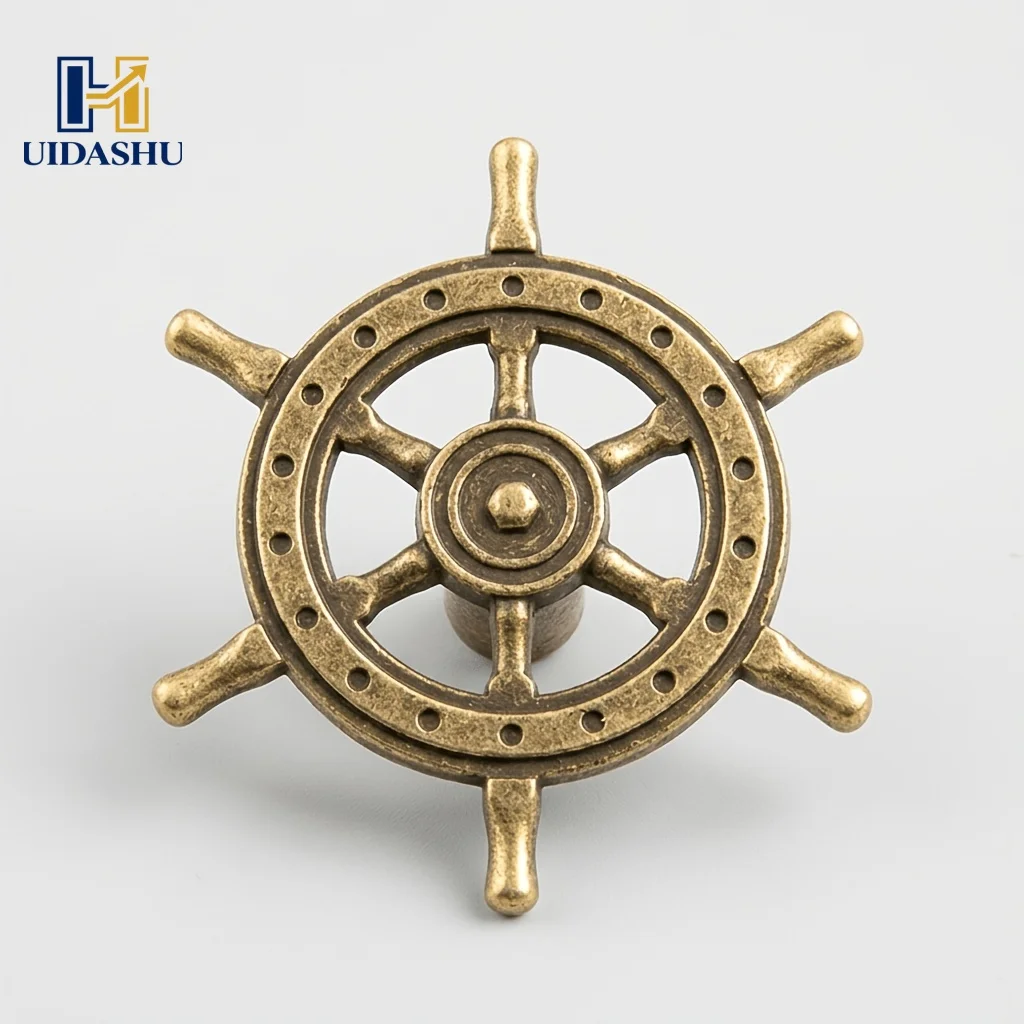 6Pcs Bronze Pirate Rudder Knobs Feng Shui Wheel Cabinet Drawer Handles Vintage Nautical Kitchen Wardrobe Door Pulls