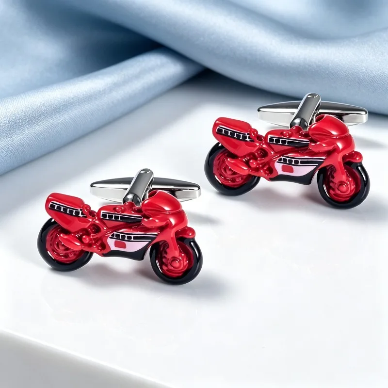 New 3D Color Racing Motorcycle Cufflinks, Brass Motorbike Lover Men French Shirt Suit Business Gift