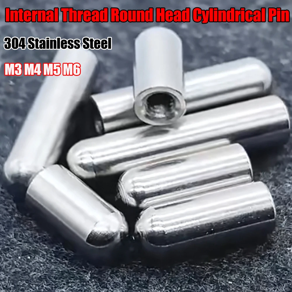 Internal Thread Round Head Cylindrical Pin 304 Stainless Steel Hollow Pin Internal Tooth Hole Positioning Dowel Pin M3 M4 M5 M6