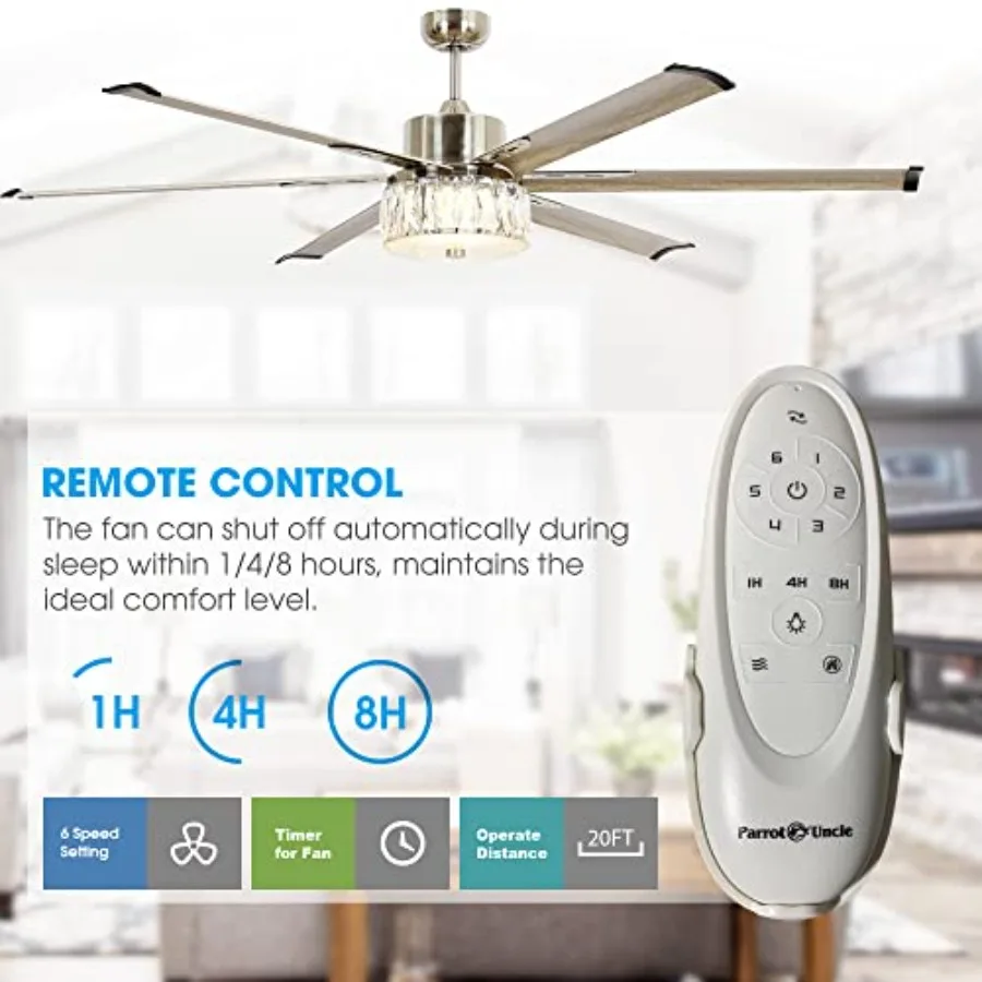 65 Inch Large Ceiling Fan with Integrated LED Light and Remote Control for Outdoor Use in Patios High-Capacity Air Circulation