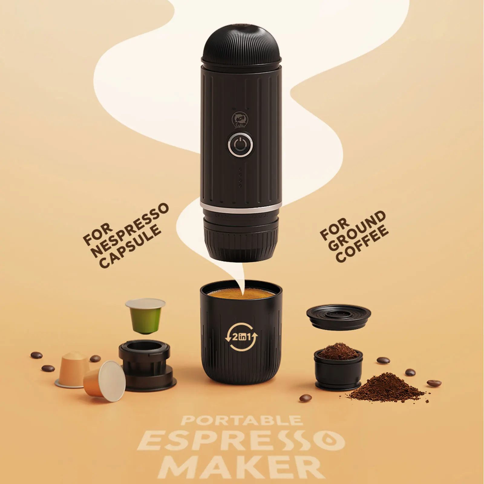 Icafilas-cafetera Espresso portátil para coche y exterior, máquina de café con puerto USB tipo C, compatible con cápsulas Nespresso o café en polvo,