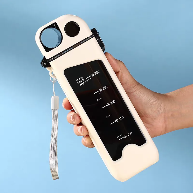 

1pc 350ml sports water bottle, square portable plastic water bottle, fitness cup, outdoor sports water bottle