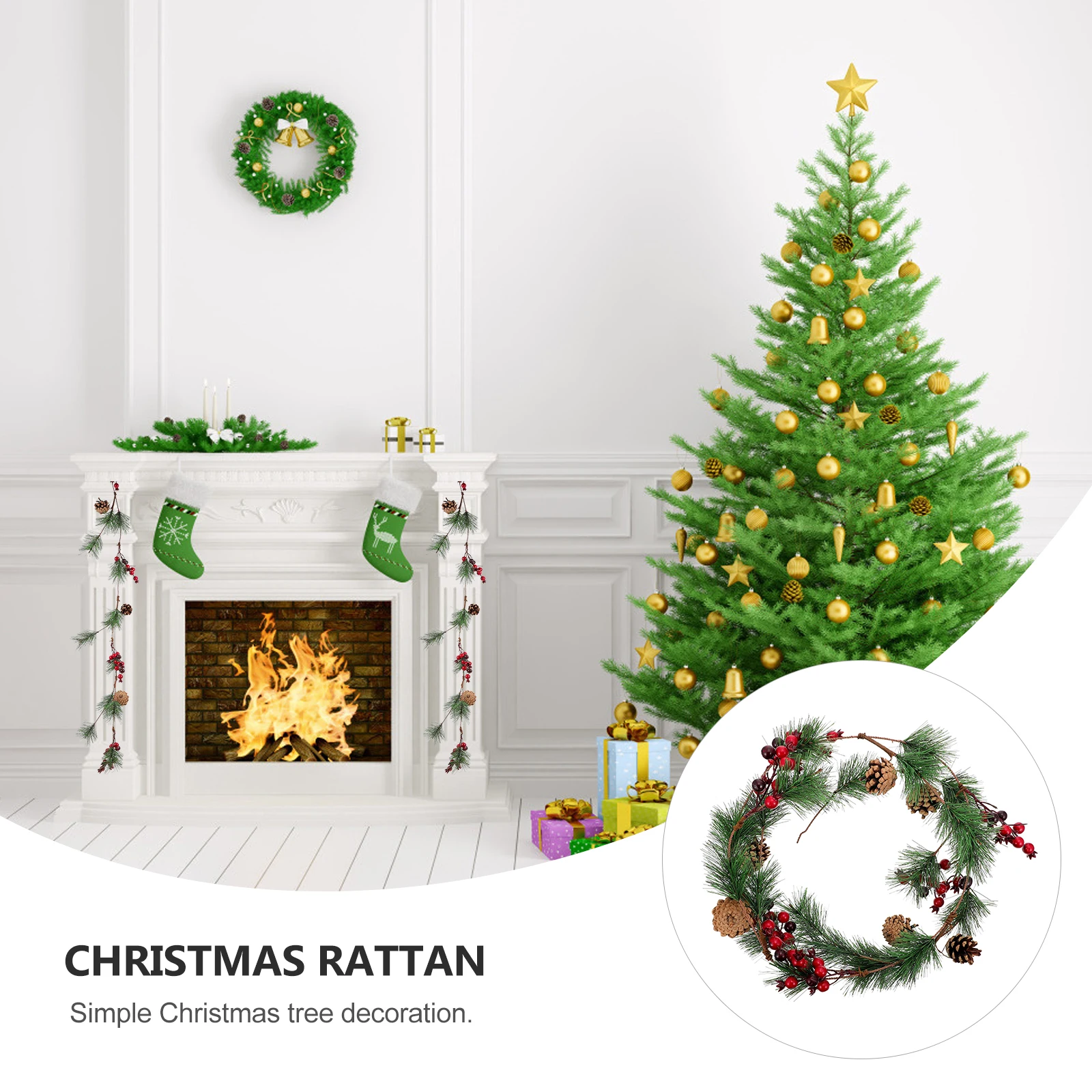 

Christmas Wreath Holiday Decoration Artificial Rattan Ornament Home Decorative Simulation Simulated