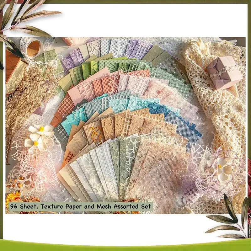 New-96 Sheets Textured Scrapbook Paper And Mesh Fabric Assorted Set,6 Pack Mixed Special Paper For Scrapbooking Planner