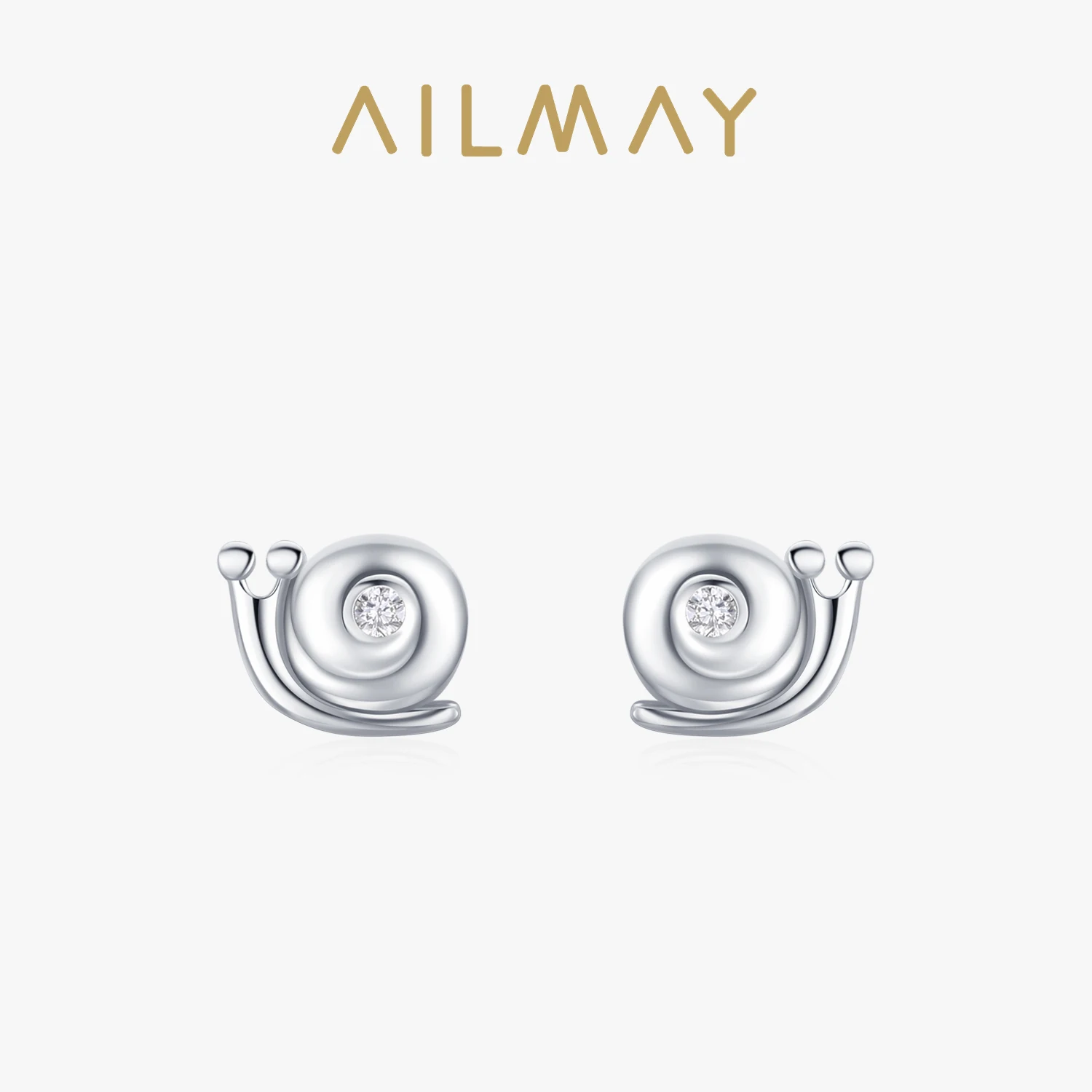 Ailmay Top Quality Real 925 Sterling Silver Cute Snail Stud Earrings For Women Girl Cute Dazzling Clear CZ Fine Jewelry