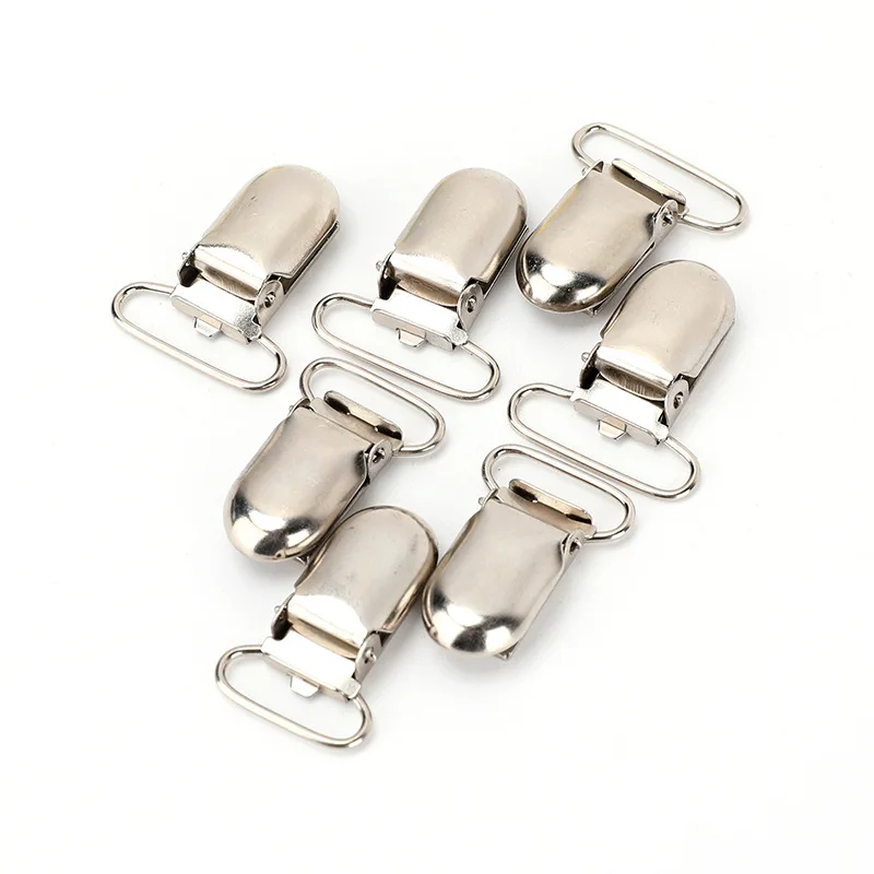 20pcs DIY Silver Metal Peach Heart Suspender Braces Clips Holder Plastic Teeth Metal Pacifier Clips
