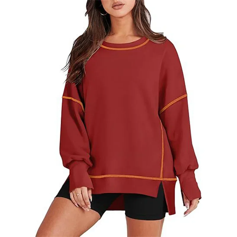 Fashion Sewing Strips Color Blocking Sweatshirt Women Casual Lantern Long Sleeve Hoodie Autumn Winter O Neck Pullover Female Top