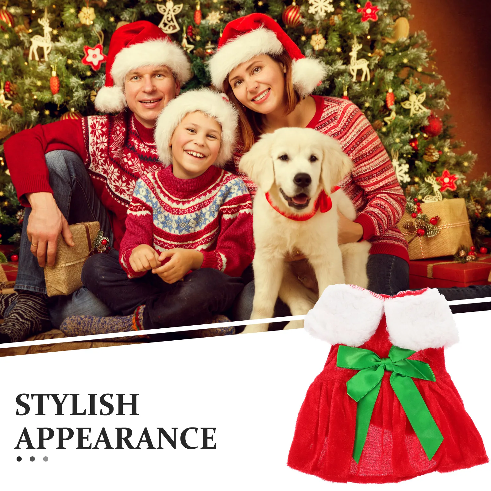 

Jacket with Hat Christmas Bow Dog Skirt Golden Pet Clothes for Small Dogs