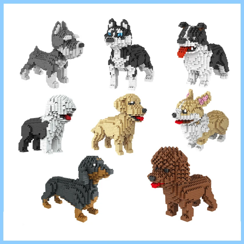 

Dog building blocks DIY creative educational toys pet dog cartoon animal Gu Mu Golden fur Husky puzzle series