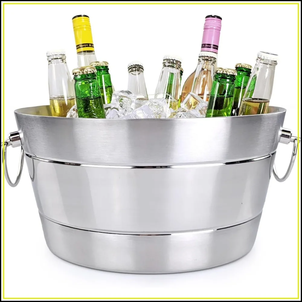 Double Wall Stainless Steel Ice Bucket, 12QT Leak Proof Drink Chiller for Parties, Wine & Beer